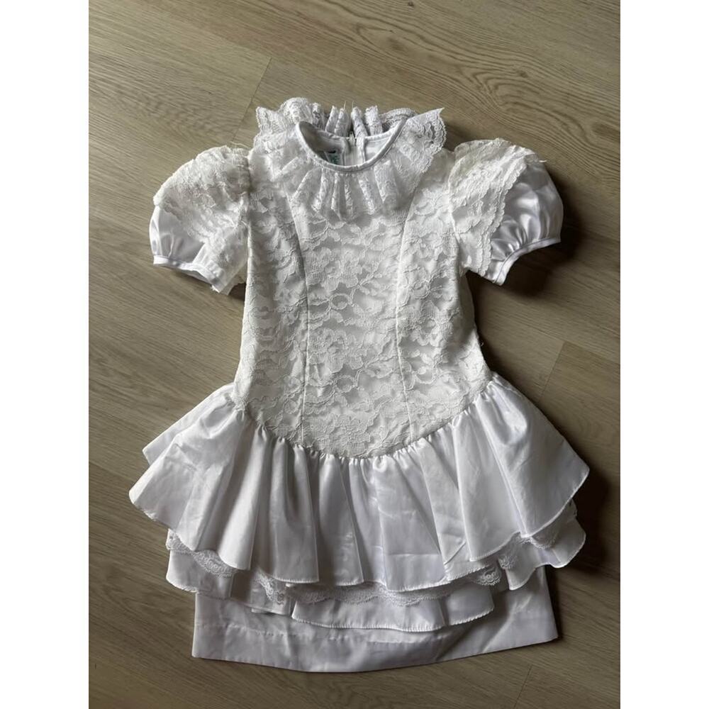 Kate Greenaway Girls 6x White Peplum Bow Vintage 80s 90s Party Communion Dress - Picture 2 of 4